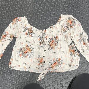 Xhilaration Off-Shoulder Floral Blouse - Cream and Orange